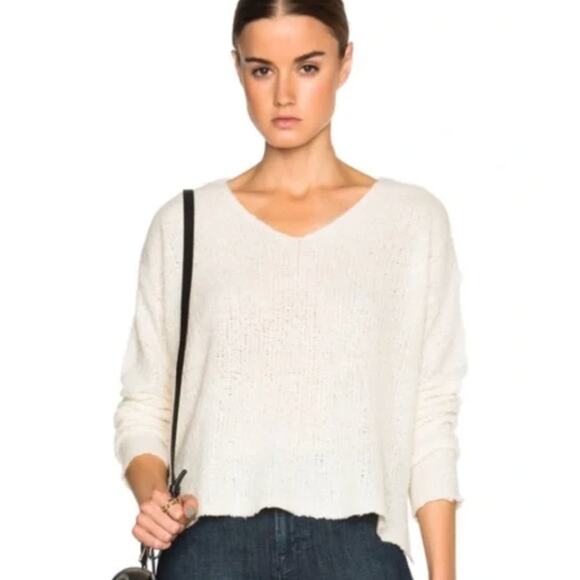 ATM Sweater Womens Medium Cream Soft V Neck Oversized Knit Cashmere Wool Silk - Picture 3 of 11